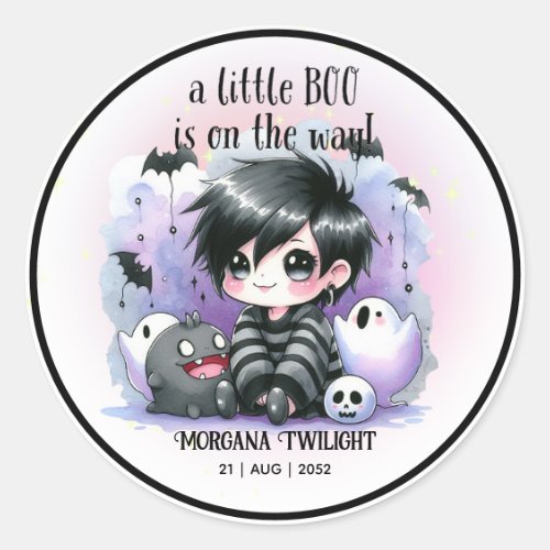 Goth Baby Boy Ghost Little Boo on the Way Classic Round Sticker