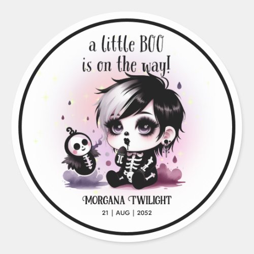 Goth Baby Boy Ghost Little Boo on the Way Classic Round Sticker