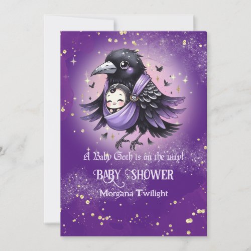 Goth Baby Boy Girl Delivered by Crow Moonlight Invitation