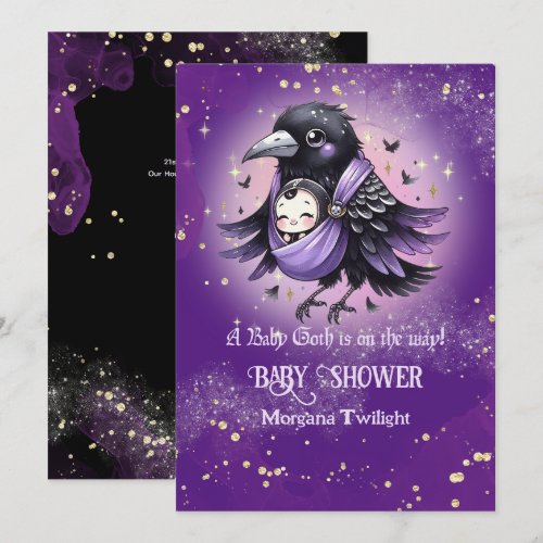 Goth Baby Boy Girl Delivered by Crow Moonlight Invitation
