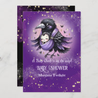 Goth Baby Boy Girl Delivered by Crow Moonlight Invitation
