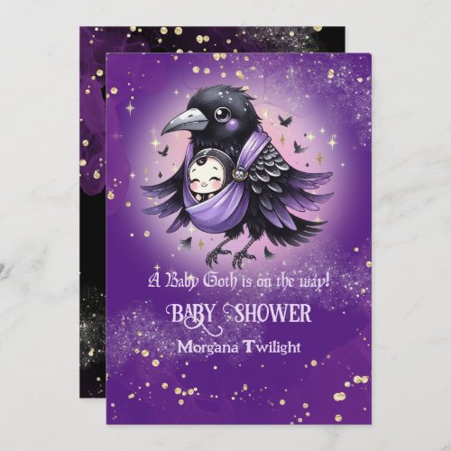 Goth Baby Boy Girl Delivered by Crow Moonlight Invitation