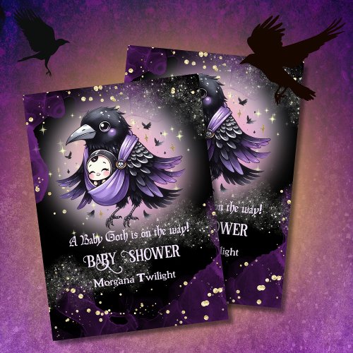 Goth Baby Boy Girl Delivered by Crow Moonlight Invitation