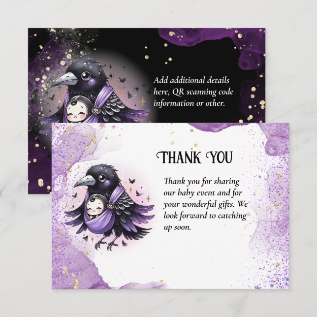 Goth Baby Boy Girl Shower Purple Black Thank You (Front/Back)