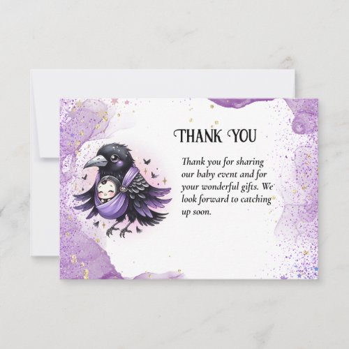 Goth Baby Boy Girl Shower Purple Black Thank You Card