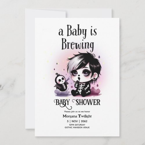 Goth Baby Boy is Brewing Witch Ghost Couldron Invitation
