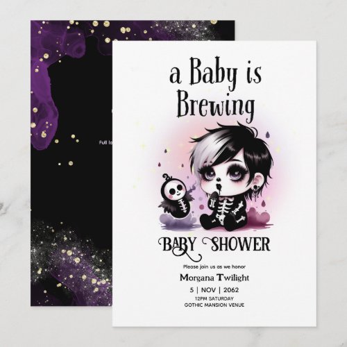 Goth Baby Boy is Brewing Witch Ghost Couldron Invitation