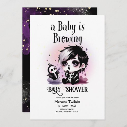 Goth Baby Boy is Brewing Witch Ghost Couldron Invitation