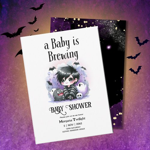 Goth Baby Boy is Brewing Witch Ghost Couldron Invitation