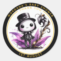 Goth Baby Boy or Girl Shower Crow Thank You  Classic Round Sticker