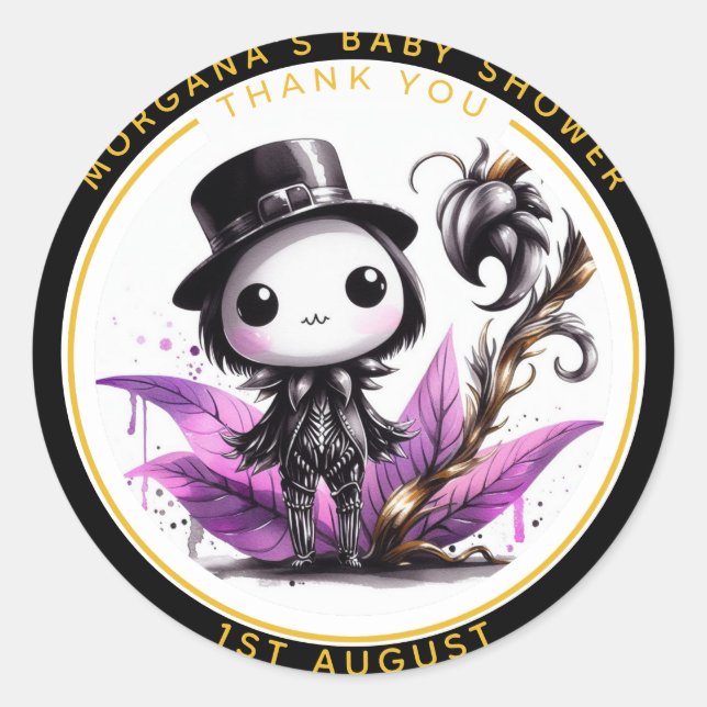 Goth Baby Boy or Girl Shower Crow Thank You  Classic Round Sticker (Front)