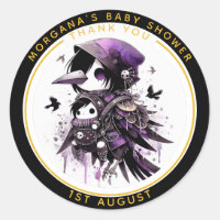 Goth Baby Boy or Girl Shower Crow Thank You  Classic Round Sticker