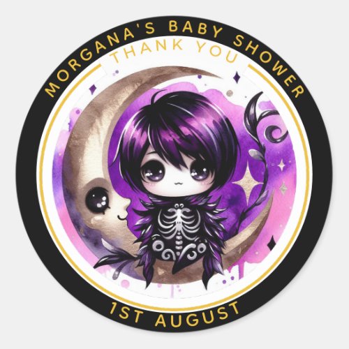 Goth Baby Boy Shower Delivered by Crow Thank You  Classic Round Sticker