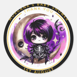 Goth Baby Boy Shower Delivered by Crow Thank You Classic Round Sticker