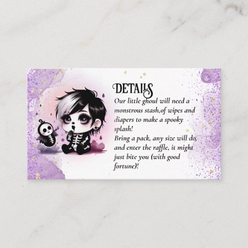Goth Baby Boy Shower Purple Black Diaper Raffle Enclosure Card