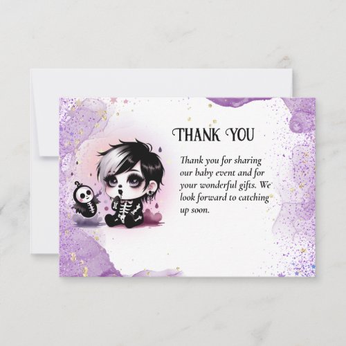 Goth Baby Boy Shower Purple Black Thank You Card