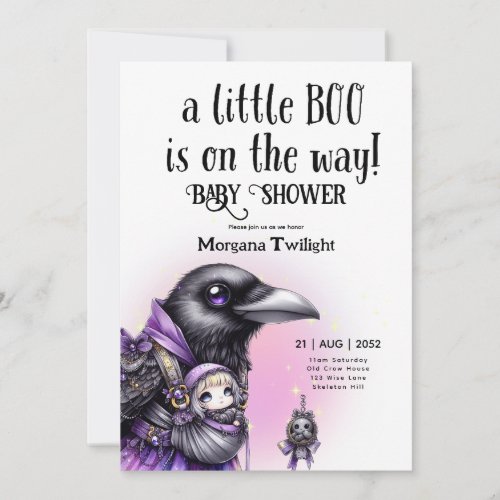 Goth Baby Girl Delivered by Crow Boo on the Way Invitation