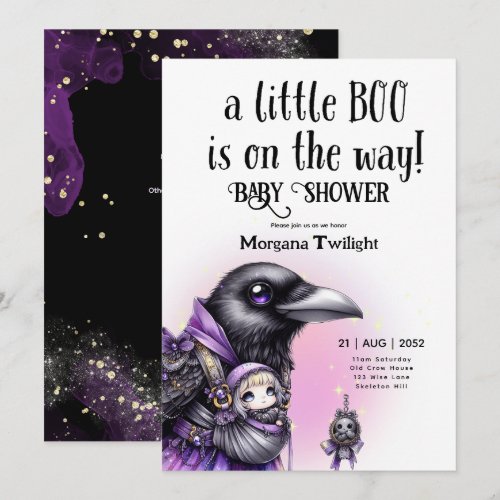Goth Baby Girl Delivered by Crow Boo on the Way Invitation