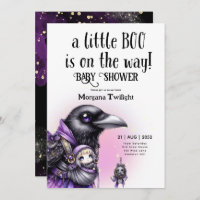 Goth Baby Girl Delivered by Crow Boo on the Way Invitation