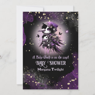 Goth Baby Girl Delivered by Crow Moonlight Invitation