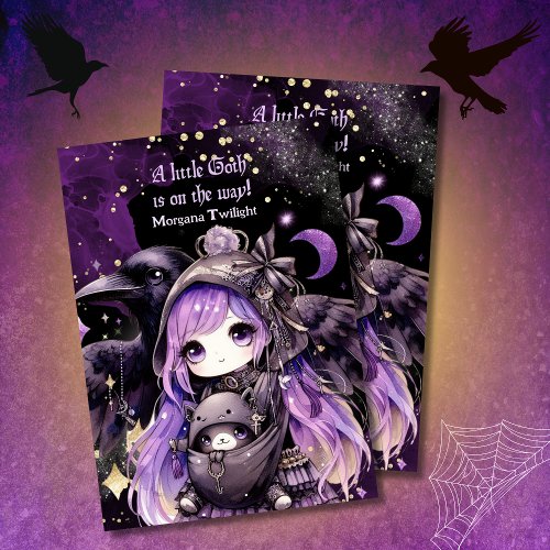 Goth Baby Girl Delivered by Crow Moonlight Invitation