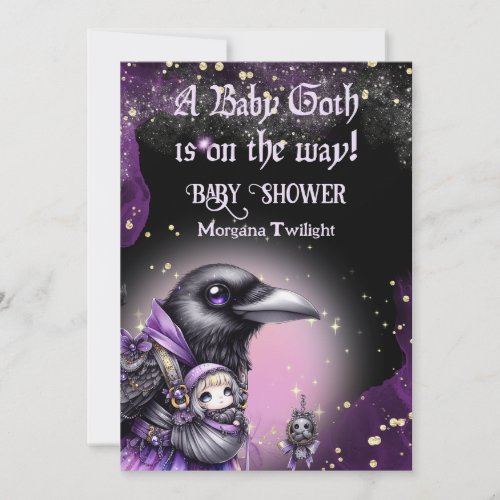 Goth Baby Girl Delivered by Crow Moonlight Invitation