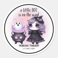 Goth Baby Girl Ghost Little Boo on the Way Classic Round Sticker