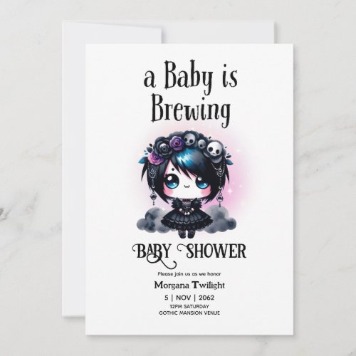 Goth Baby Girl is Brewing Kawaii Anime Gothic Invitation