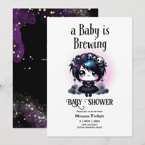 Goth Baby Girl is Brewing Kawaii Anime Gothic Invitation