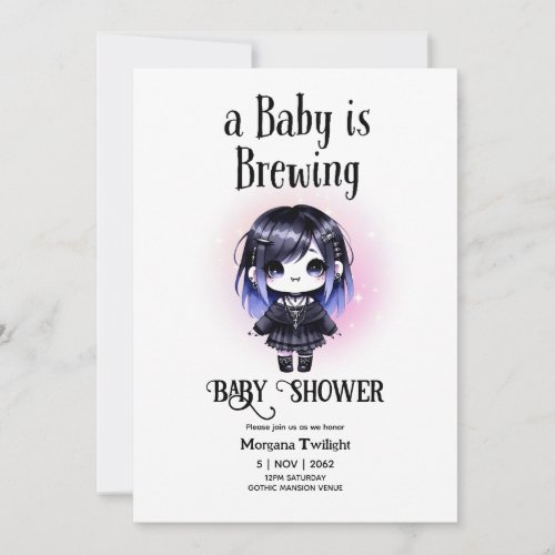 Goth Baby Girl is Brewing Vampire Bat Gothic Invitation