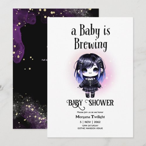 Goth Baby Girl is Brewing Vampire Bat Gothic Invitation