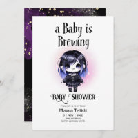 Goth Baby Girl is Brewing Vampire Bat Gothic Invitation