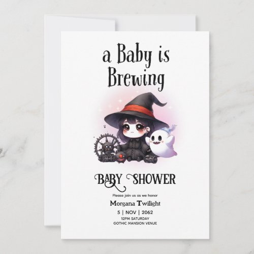 Goth Baby Girl is Brewing Witch Ghost Boo Invitation