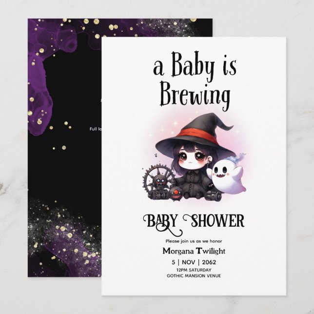 Goth Baby Girl is Brewing Witch Ghost Boo Invitation (Front/Back)