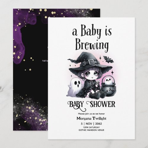 Goth Baby Girl is Brewing Witch Ghost Couldron Invitation