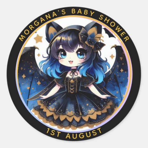 Goth Baby Girl Shower Bat Vampire Thank You  Classic Round Sticker
