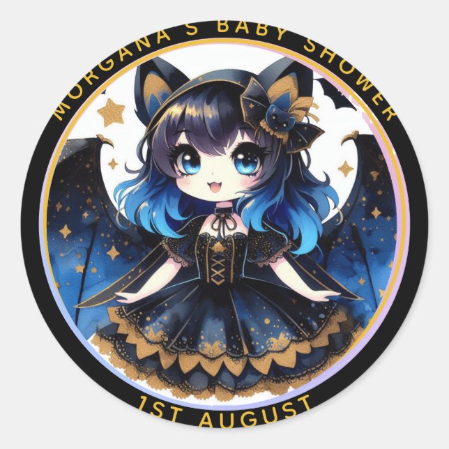 Goth Baby Girl Shower Bat Vampire Thank You  Classic Round Sticker (Front)