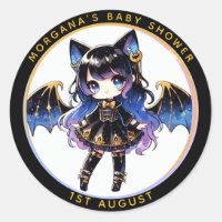 Goth Baby Girl Shower Bat Vampire Thank You  Classic Round Sticker