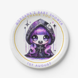 Goth Baby Girl Shower Bat Vampire Thank You Paper Plates