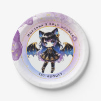 Goth Baby Girl Shower Bat Vampire Thank You  Paper Plates