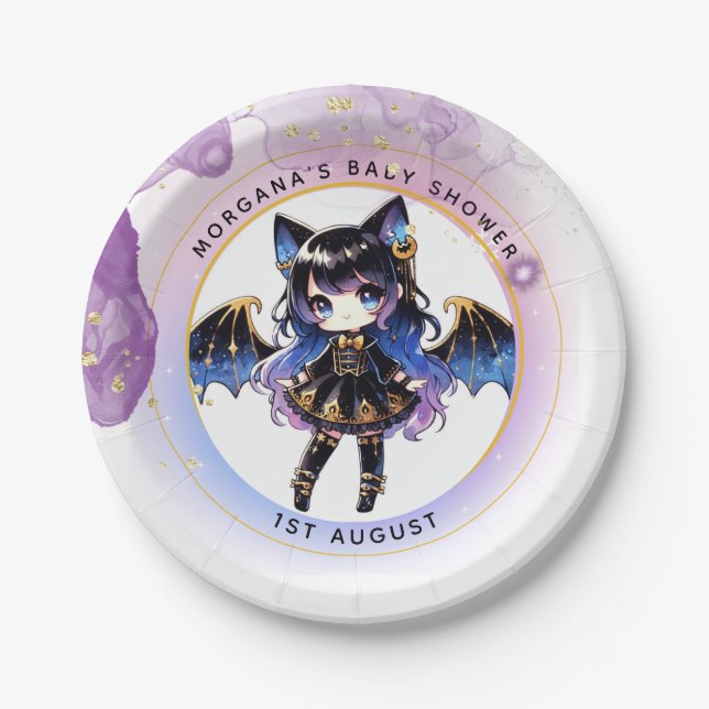 Goth Baby Girl Shower Bat Vampire Thank You  Paper Plates (Front)