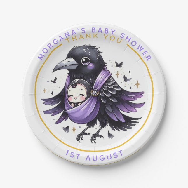 Goth Baby Girl Shower Bat Vampire Thank You  Paper Plates (Front)