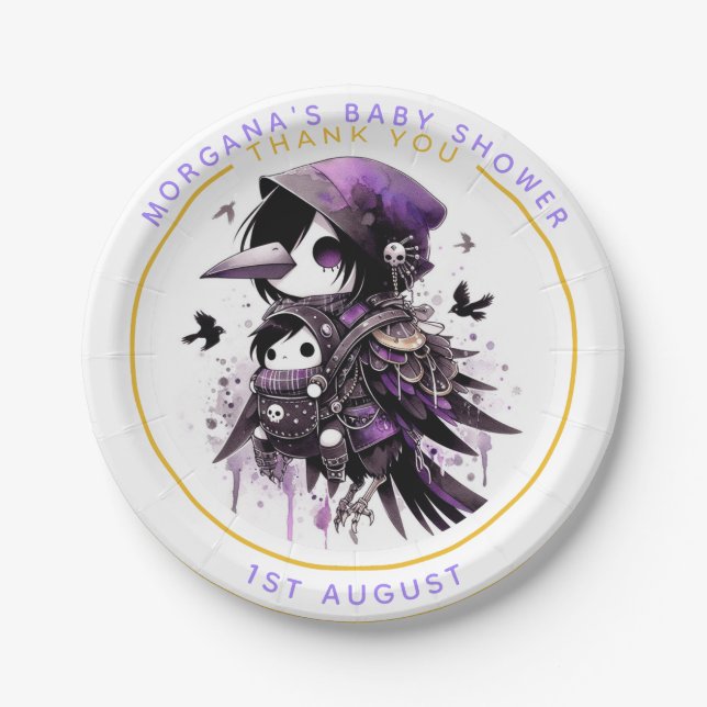 Goth Baby Girl Shower Bat Vampire Thank You  Paper Plates (Front)
