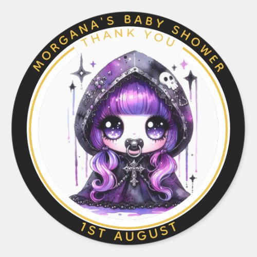 Goth Baby Girl Shower Delivered by Crow Thank You  Classic Round Sticker