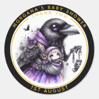 Goth Baby Girl Shower Delivered by Crow Thank You  Classic Round Sticker