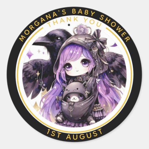 Goth Baby Girl Shower Delivered by Crow Thank You  Classic Round Sticker