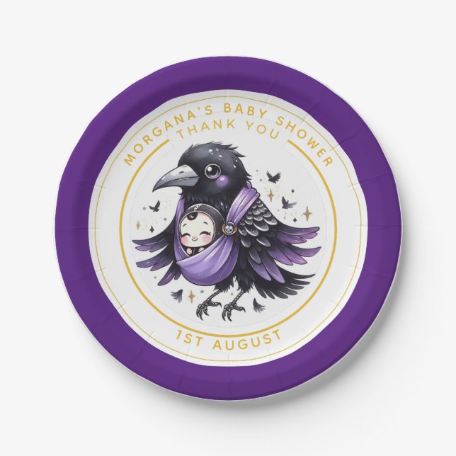 Goth Baby Girl Shower Delivered by Crow Thank You  Paper Plates (Front)