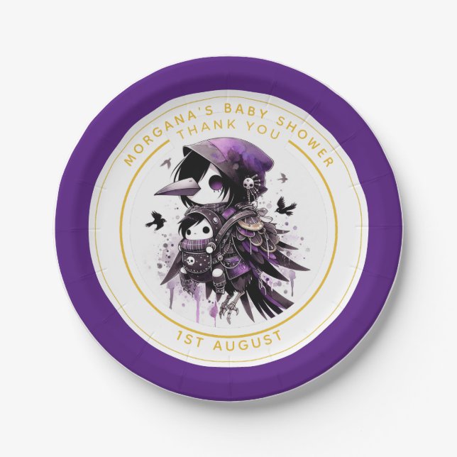 Goth Baby Girl Shower Delivered by Crow Thank You  Paper Plates (Front)