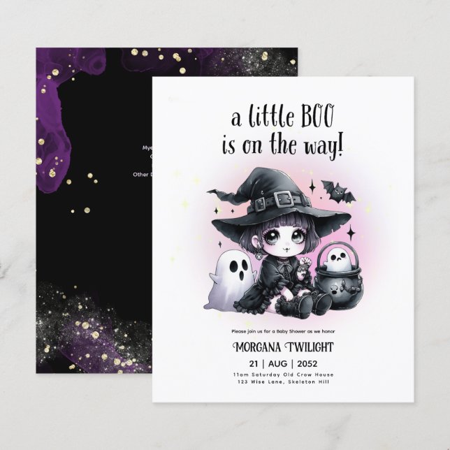 Goth Baby Girl Witch Little Boo on the Way (Front/Back)