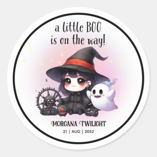Goth Baby Girl Witch Little Boo on the Way Classic Round Sticker